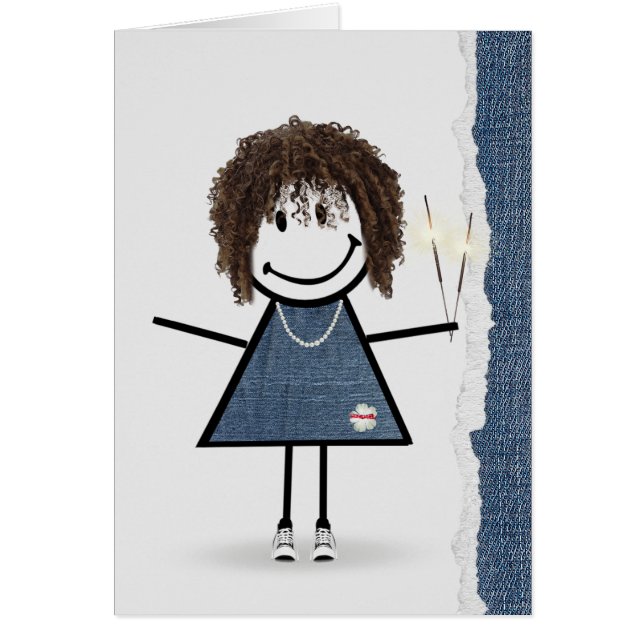 Cartão Menina de palito de aniversário com faíscas (Frente)