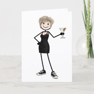 Cartão Menina de palito de aniversário com Martini