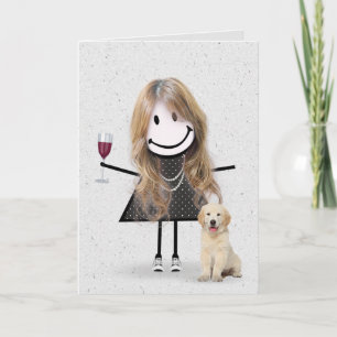 Cartão Menina de palito de aniversário com Retriever Dour
