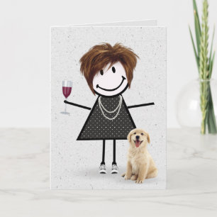 Cartão Menina de palito de aniversário com Retriever Dour