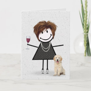Cartão Menina de palito de aniversário com Retriever Dour