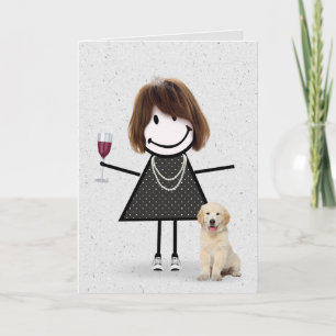 Cartão Menina de palito de aniversário com Retriever Dour
