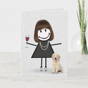 Cartão Menina de palito de aniversário com Retriever Dour