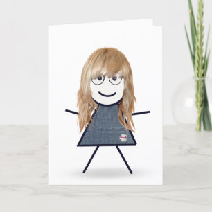 Cartão Menina de palito de aniversário para irmã