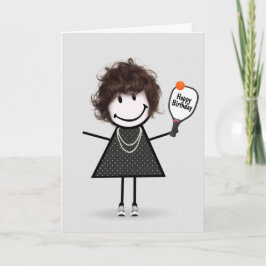 Cartão Menina de palito de pickleball de aniversário