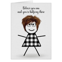 Cartão Menina de palito fofa com cabelo e citação