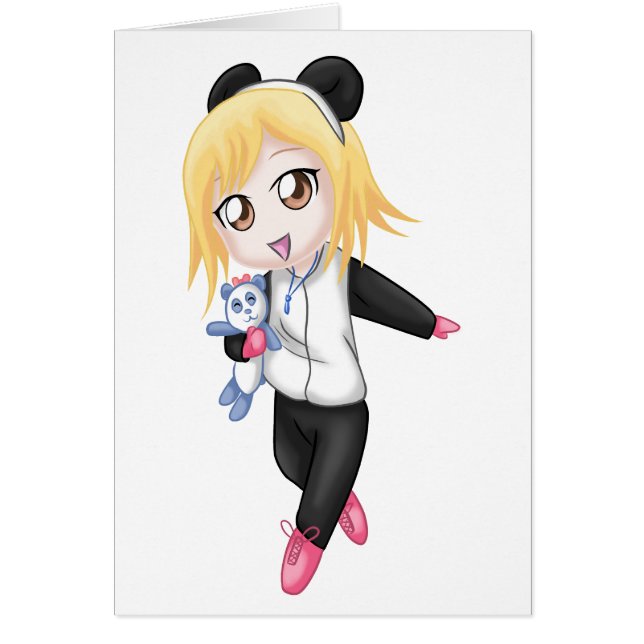 Cartão Menina de Panda Bonita (Frente)