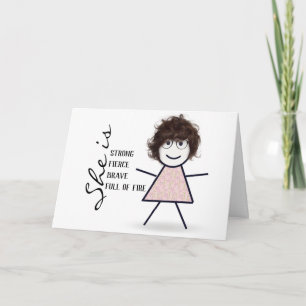 Cartão Menina de Pau com Cabelo para a Mamãe