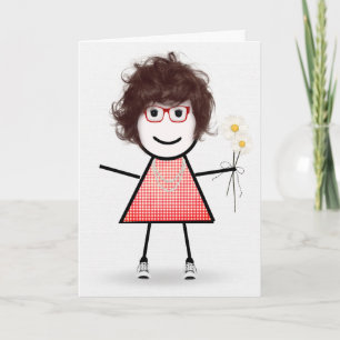 Cartão Menina de Pau de Aniversário Com Margaridas