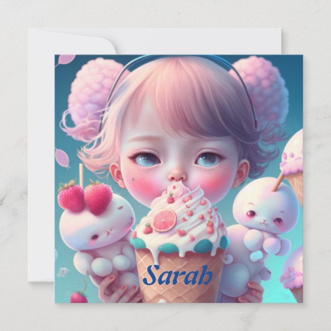 Cartão Menina de sorvete Kawaii (Frente)