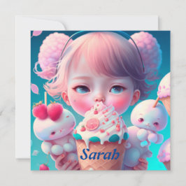 Cartão Menina de sorvete Kawaii