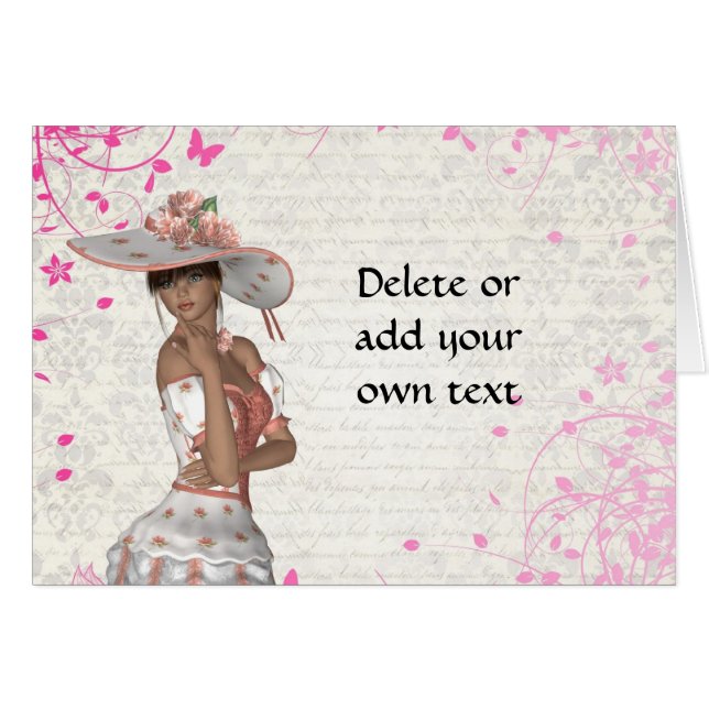 Cartão Menina de verão rosa (Frente horizontal)