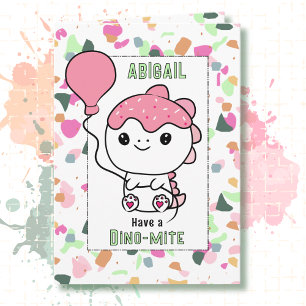 Cartão Menina do 1º Aniversário Dinossauro Desenho Animad