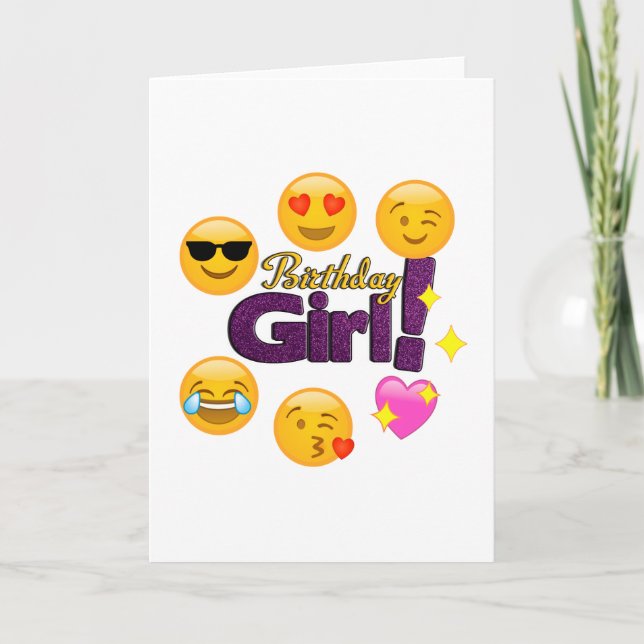 Cartão Menina do aniversário de Emoji (Frente)