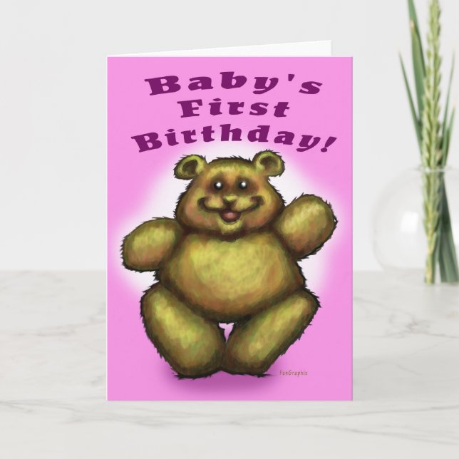 Cartão Menina do aniversário do bebê primeira (Frente)