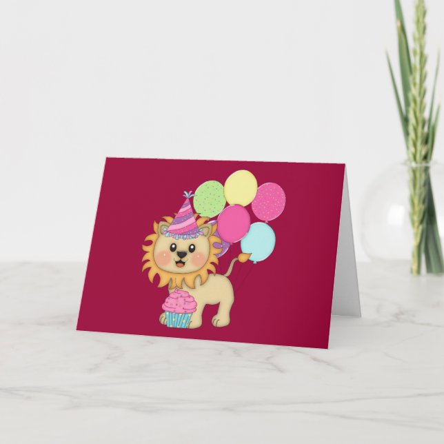 Cartão Menina do aniversário do leão (personalizada) (Frente)