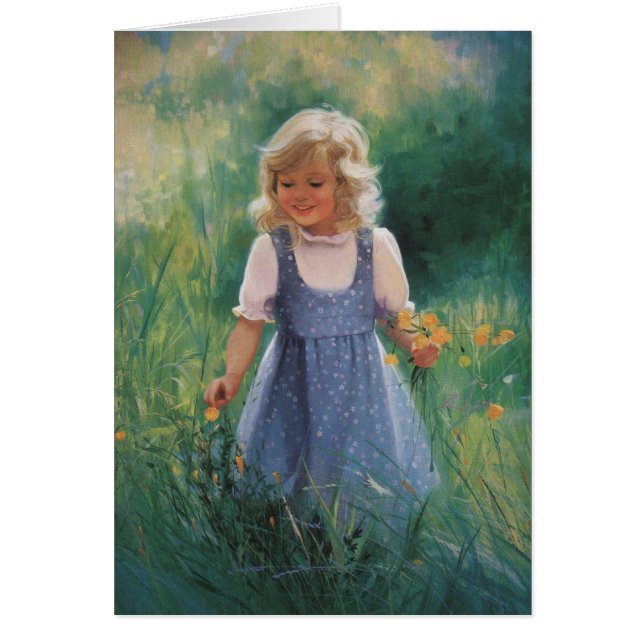 Cartão Menina do botão de ouro (Frente)