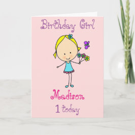 Cartão Menina do Primeiro Aniversário Personalizada
