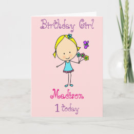Cartão Menina do Primeiro Aniversário Personalizada
