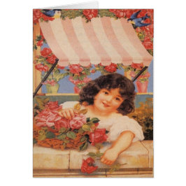 Cartão Menina do Victorian que vende flores