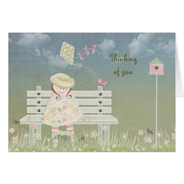 Cartão Menina doce na primavera (Frente horizontal)