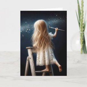 Cartão Menina em Estrelas de Pintura Escada