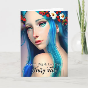 Cartão Menina Encantada bonito com Flores Fadas