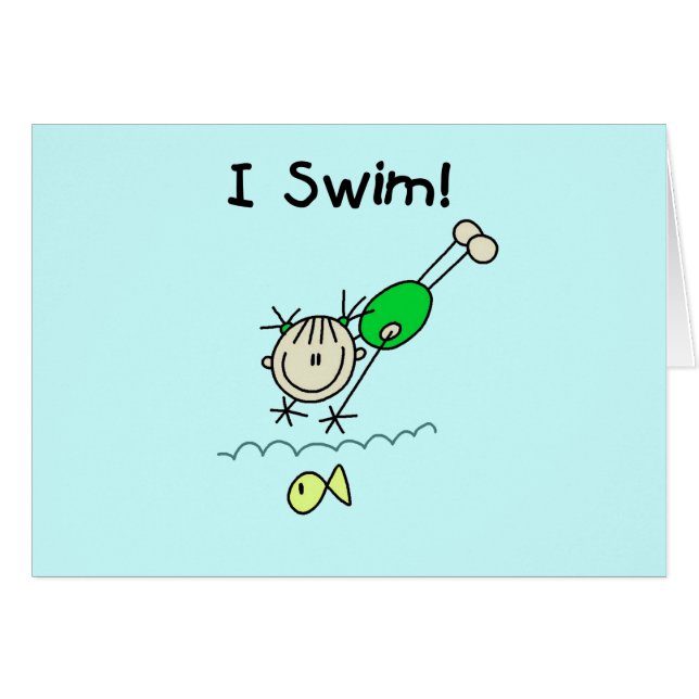 Cartão Menina eu nado t-shirt e presentes (Frente Horizontal)