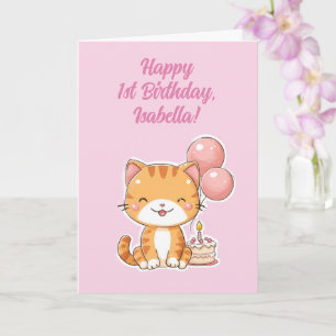 Cartão Menina Feliz Aniversário de 1 Ano Personalizado, G