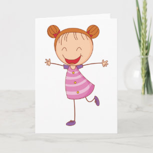 Cartão Menina Feliz Boneco de Palito Cabelo Ruivo Coque