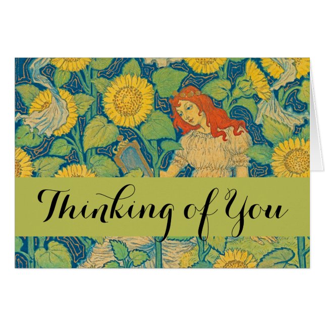 Cartão Menina Flor no Jardim de Girassol (Frente Horizontal)
