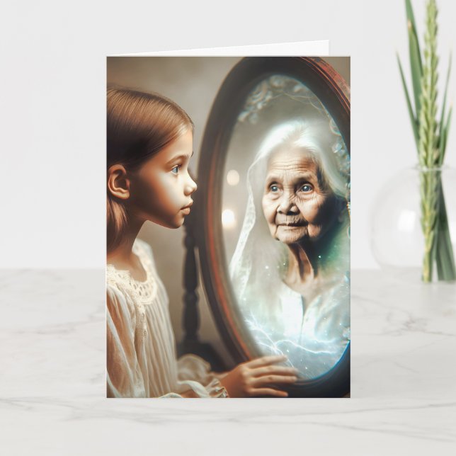 Cartão Menina Jovem e Mulher Idosa no Aniversário (Frente)