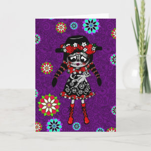 Cartão Menina Kawaii do Día de Muertos personalizada