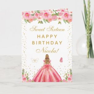 Cartão Menina Loira de Cabelo Floral Rosa Doce Dezesseis