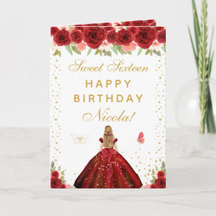 Cartão Menina Loira de Cabelo Floral Vermelho Sweet Sixte