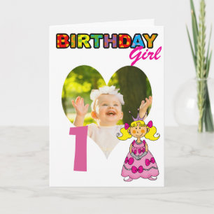 Cartão Menina Loira Princesa Foto de 1º Aniversário