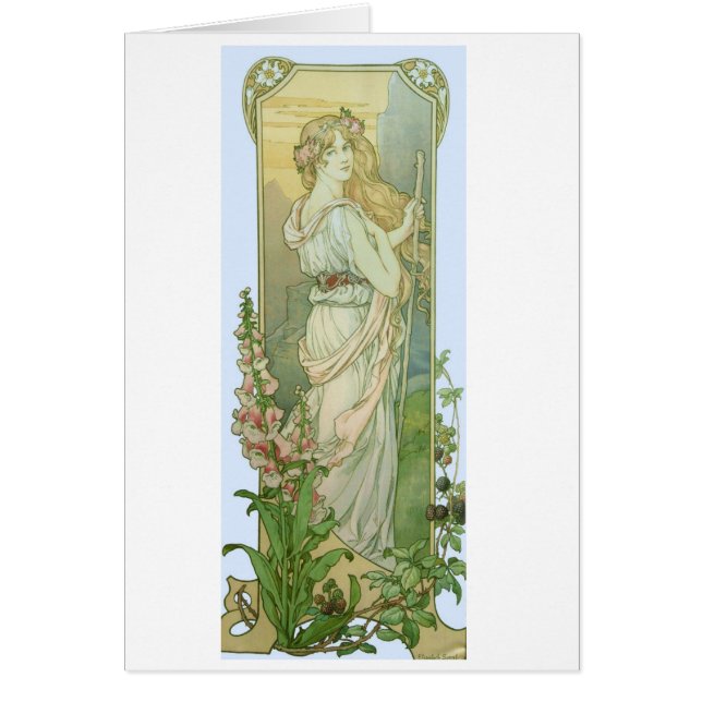 Cartão Menina loura com as flores em seu cabelo (Frente)