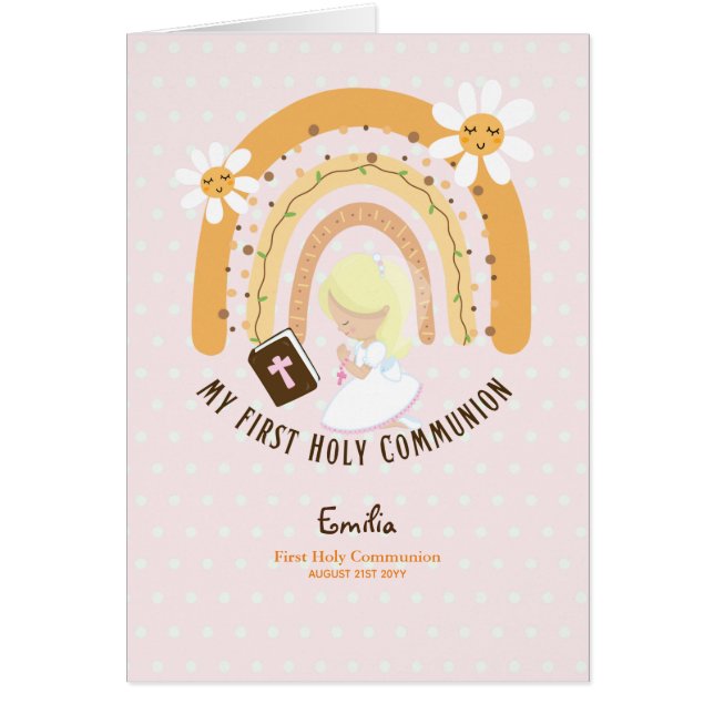 Cartão Menina Loura-Lã-Justa de Primeira Comunhão Persona (Frente)