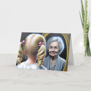 Cartão Menina no Aniversário e Velha Senhora