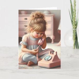 Cartão Menina No Telefone Retroativo Para Aniversário