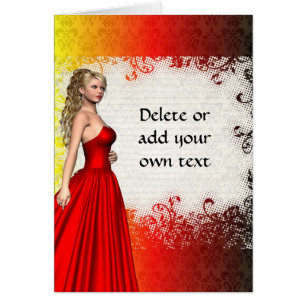 Cartão Menina no vestido vermelho