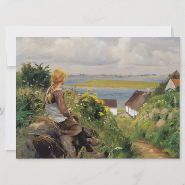 Cartão Menina perdida em pensamento (Frente)