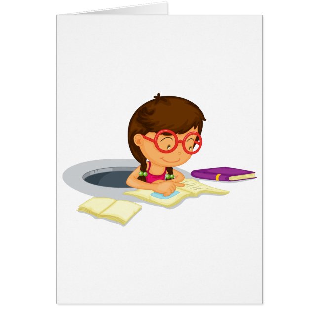 Cartão Menina que faz o schoolwork (Frente)