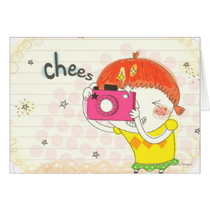 Cartão Menina que guardara a câmera, clicando