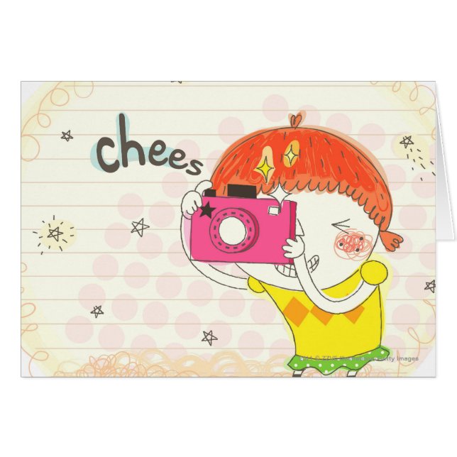 Cartão Menina que guardara a câmera, clicando (Frente Horizontal)