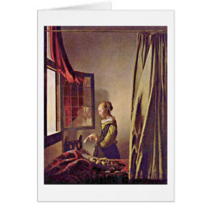 Cartão Menina que lê uma letra por Johannes Vermeer