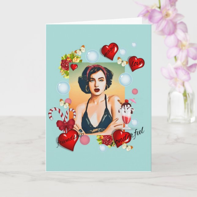 Cartão Menina retrô (Orquídea)