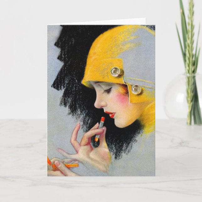 Cartão Menina retro do batom das mulheres 20s Hollywood (Frente)