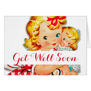 Cartão Menina retro vintage boneca criança