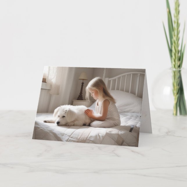 Cartão Menina Rezando Com Cachorro (Frente)
